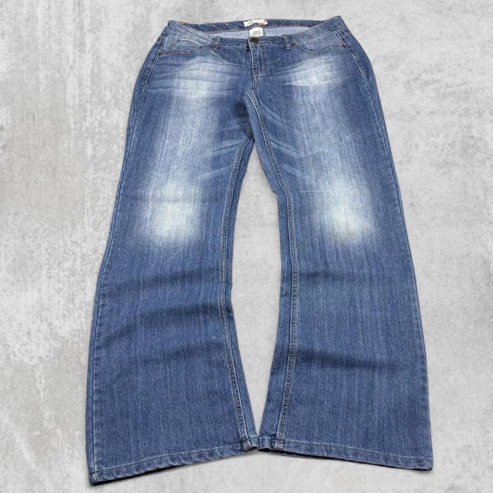 Route 66 Curvy Fit Flare Jeans Womens 14 Medium Wash Wide Leg Low Rise Y2K Denim